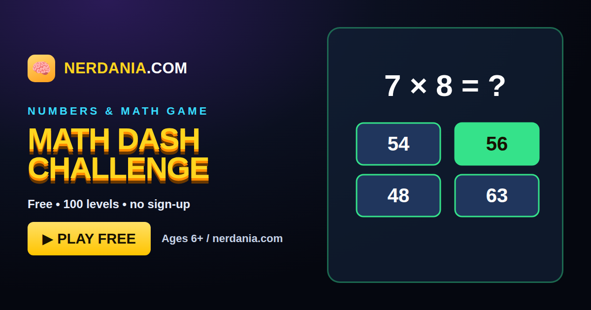 Math Dash Challenge – free online numbers & math game